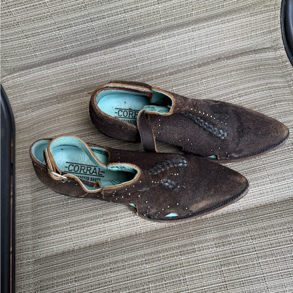 Corral Brown Mules with Decorative Cutouts